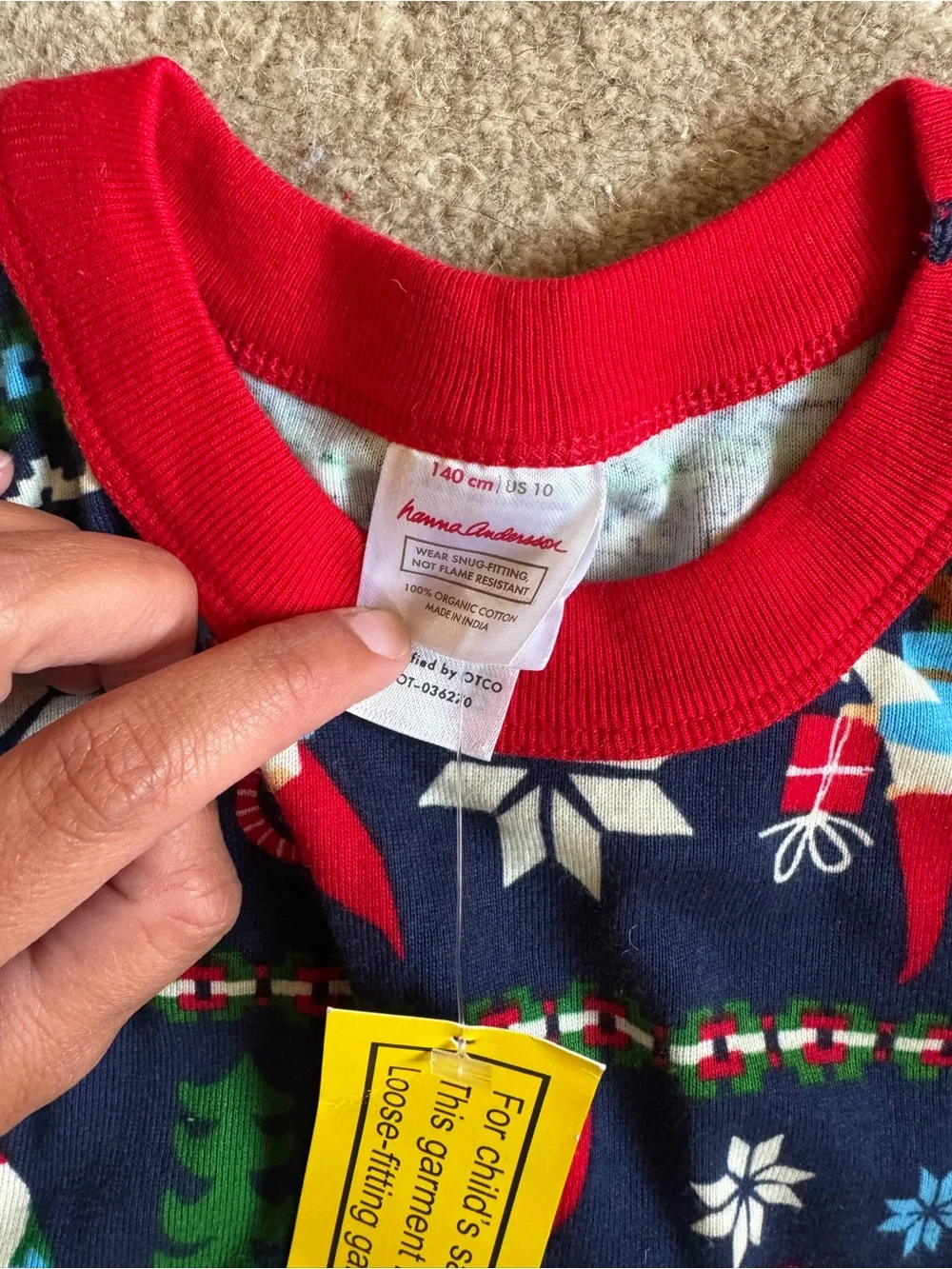 Hanna Andersson Navy Christmas Pajama Set with Red Accents